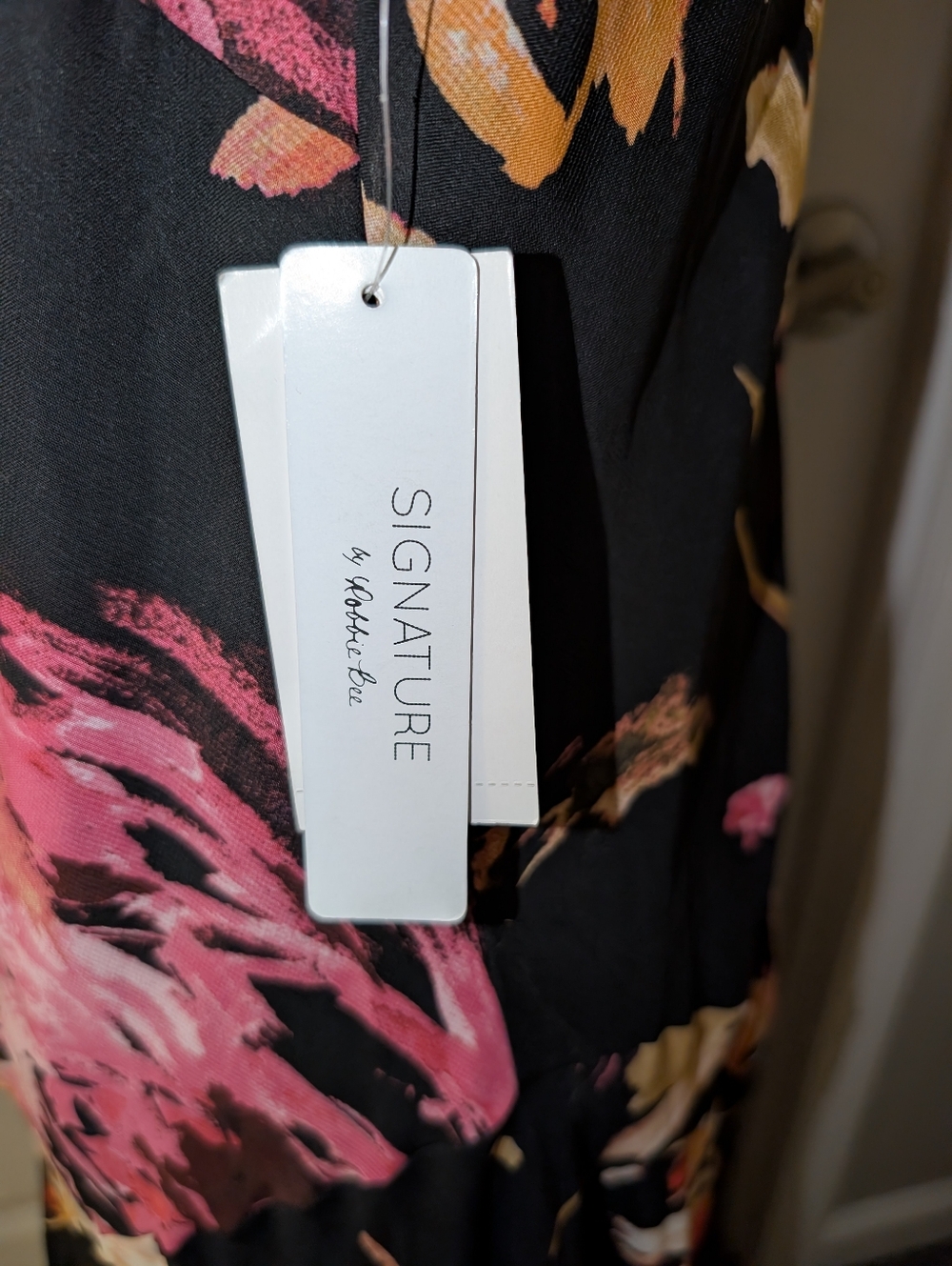 Signature by Robbie Bee Black Maxi Dress with Pink & Orange Floral - Picture 4 of 7